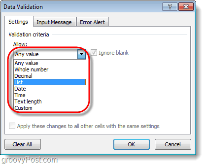 excel 2010 validatiecriteria