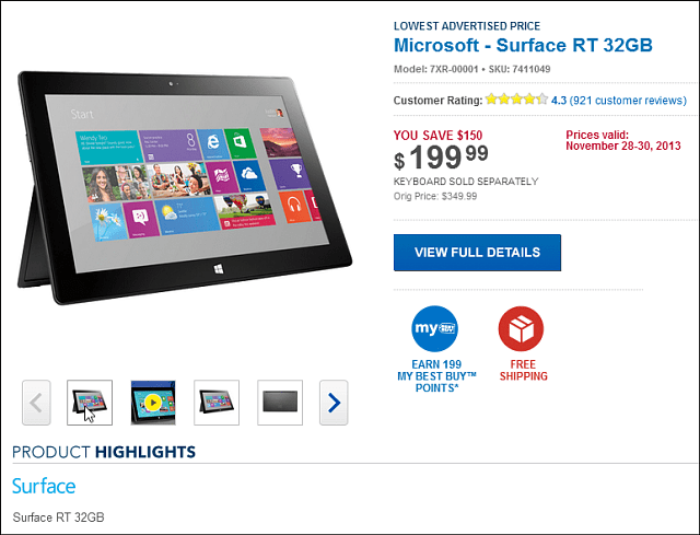 Best Buy Black Friday-deal: Microsoft Surface RT 32GB $ 199
