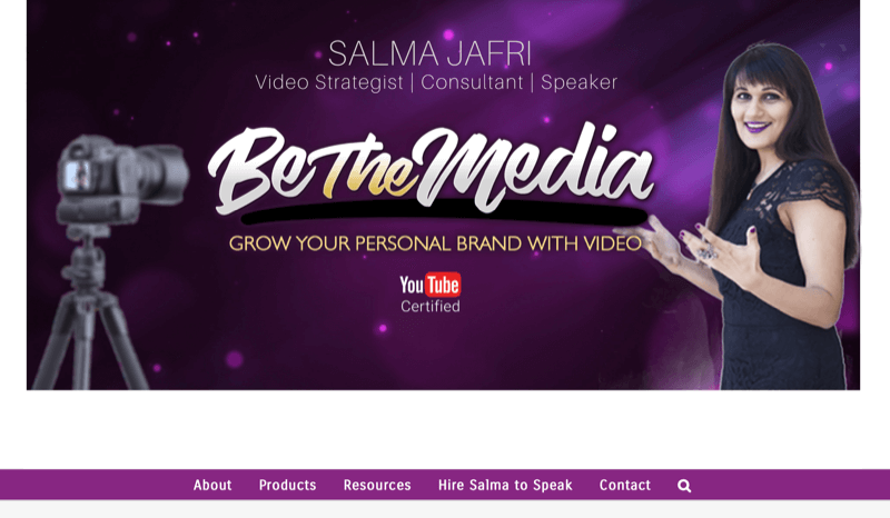 screenshot van de website van Salma Jafri waarin wordt opgemerkt dat zij het mediamerk is