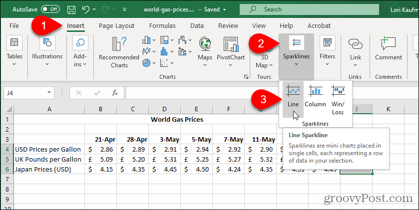 Selecteer Excel Sparkline-type