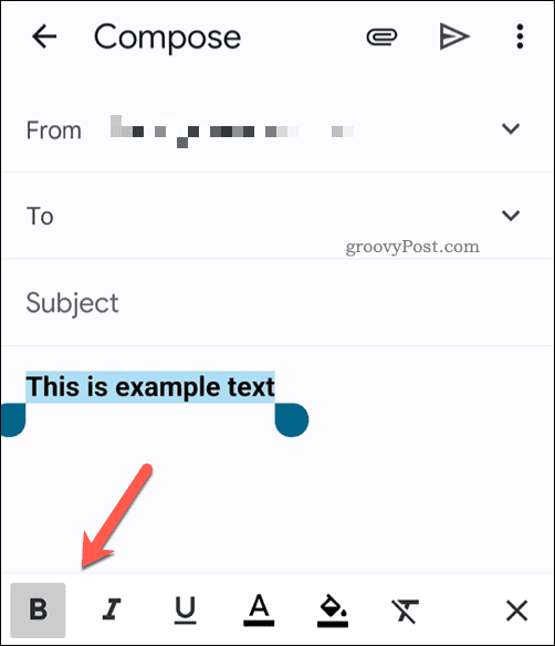 De werkbalk voor tekstopmaak in de Gmail-app op mobiel