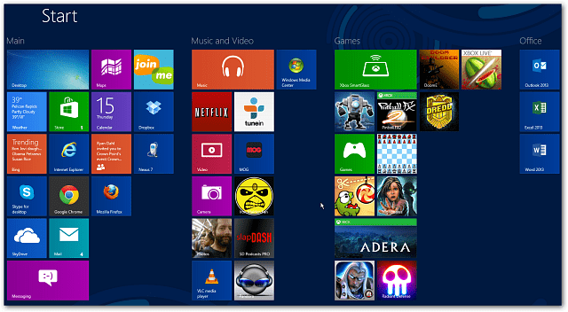 Startscherm van Windows 8
