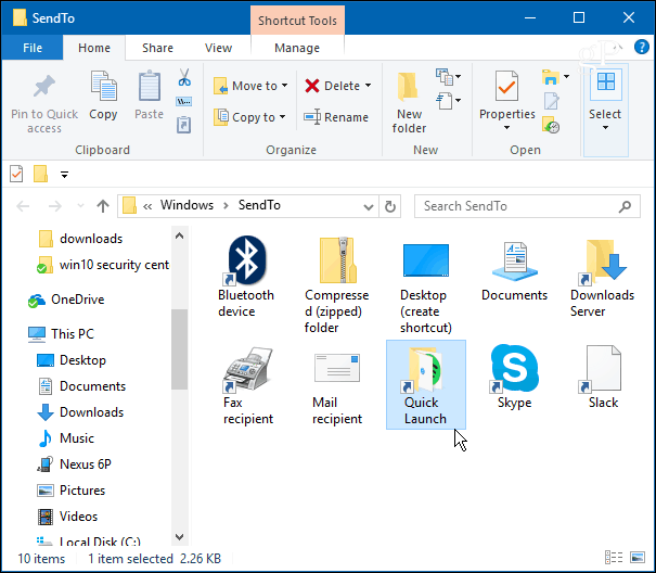 Voeg de snelstartbalk toe aan het contextmenu 'Verzenden naar' in Windows 10