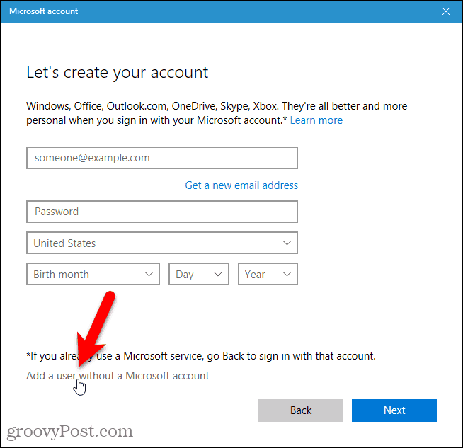 Voeg een gebruiker toe zonder een Microsoft-account
