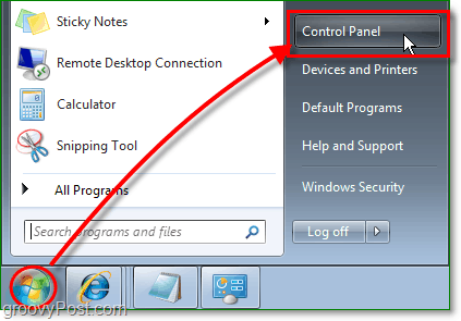 klik op het startmenu van Windows 7 en klik vervolgens op het configuratiescherm om IE te verwijderen