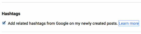 google + hashtag-instellingen