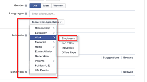 Facebook-opties voor targeting op de werkplek