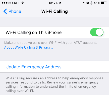 Schakel bellen via wifi in op een iPhone