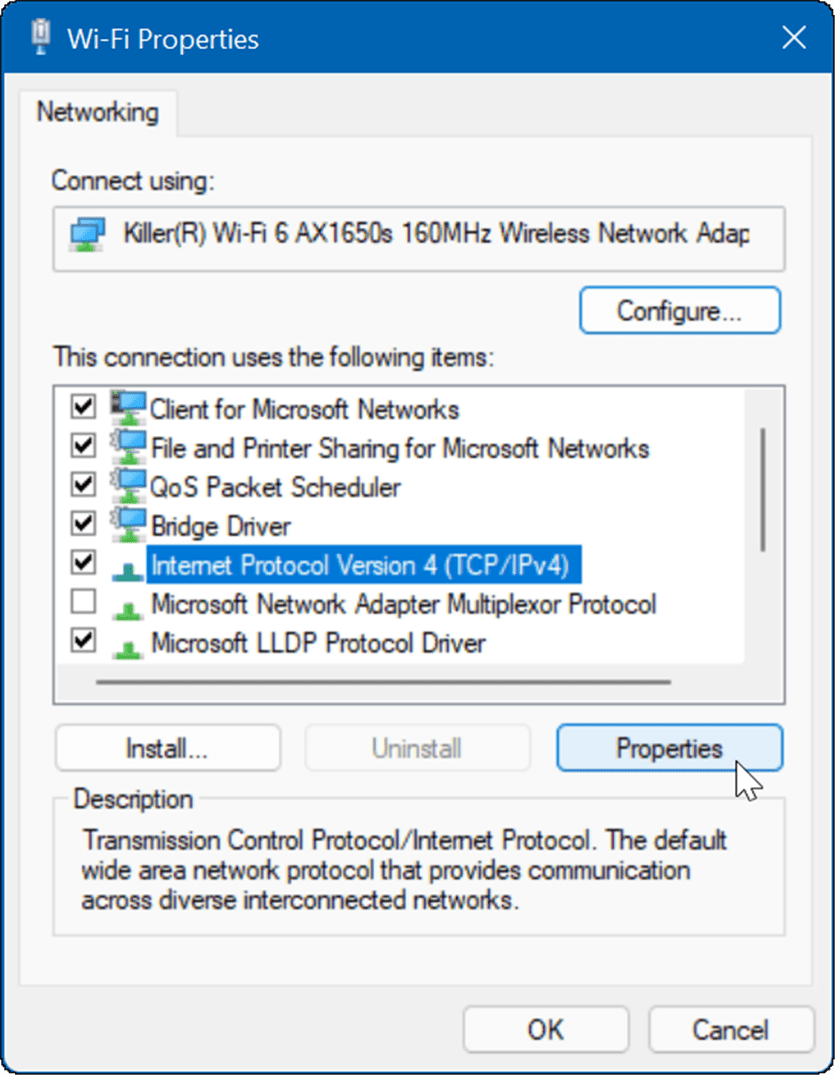 wifi-eigenschappen repareren traag internet op Windows 11