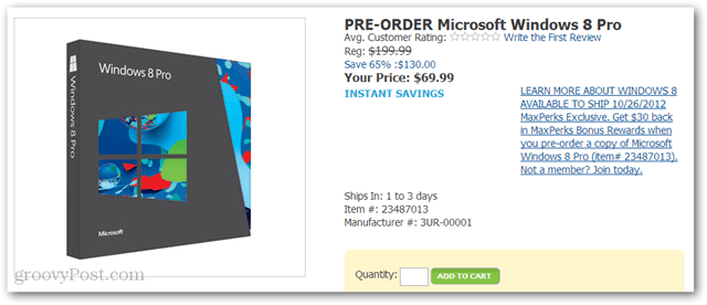 Koop Windows 8 Pro voor $ 40 bij Amazon (dvd-rom, $ 69,99 plus $ 30 Amazon-tegoed)