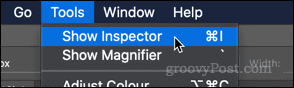 Toon Inspector-optie in de macOS Preview-app