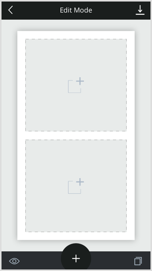 Tik op het + -pictogram in de sjabloon Uitvouwen om uw inhoud toe te voegen.