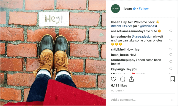 Herfstweer, mode en filters van L.L. Bean's Instagram.
