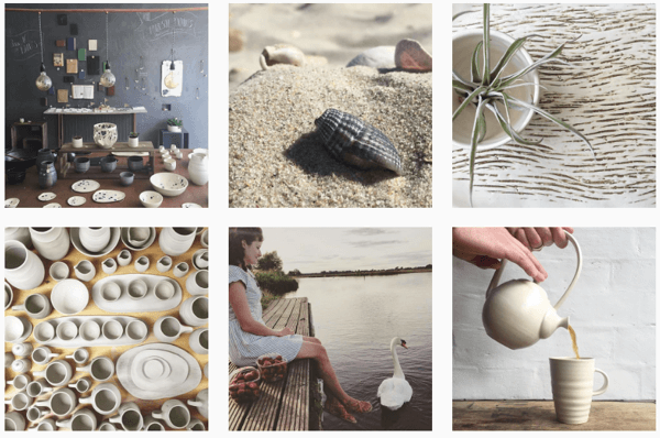Illyria Pottery gebruikt één filter om een ​​samenhangende Instagram-feed te maken.