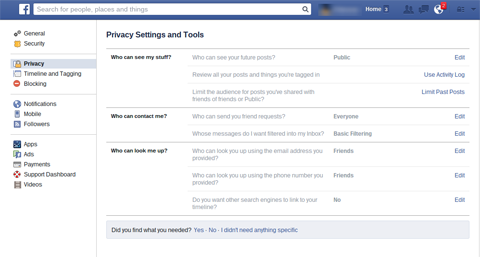 facebook privacy tabblad
