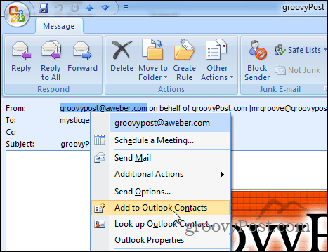 Voeg toe aan Contacten Outlook 2007
