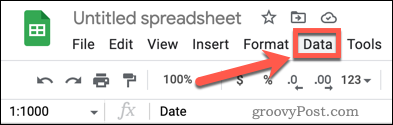 Open het menu Gegevens in Google Spreadsheets