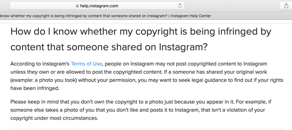 In het Instagram-helpcentrum worden enkele richtlijnen voor auteursrecht beschreven.