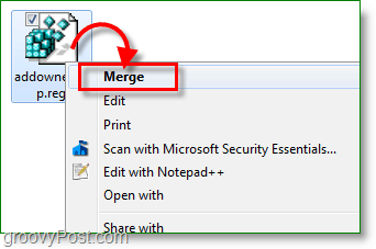 Schermafbeelding van Windows 7 - voeg de registersleutelfix samen