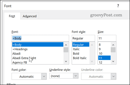 Lettertype-instellingen in Word