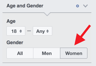 Als uw publiek bijna volledig uit vrouwen bestaat, selecteert u Vrouwen onder Leeftijd en geslacht.