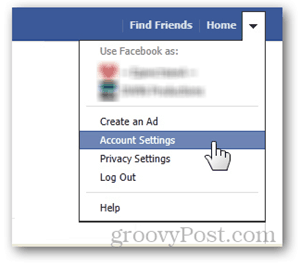 facebook startpagina knop accountinstellingen voorkeuren gebruikersnaam url set