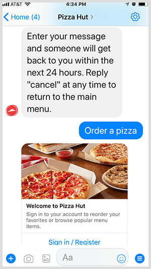 Pizza Hut automatiseert het bestellen van pizza's via de Messenger-bot.