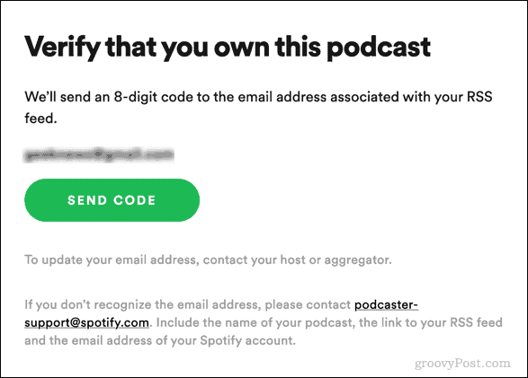 stuur verificatiecode voor spotify podcast