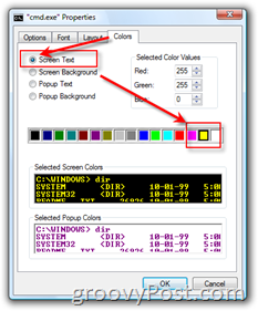 Pas grootte en kleur aan in het opdrachtpromptvenster van Windows