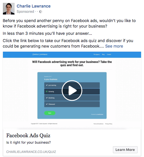 Gebruik Facebook-videoadvertenties om gebruikers een voorbeeld te geven van de inhoud van de hoofdmagneet.
