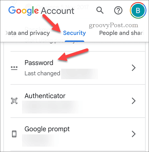 Open de wachtwoordinstellingen van uw Google-account