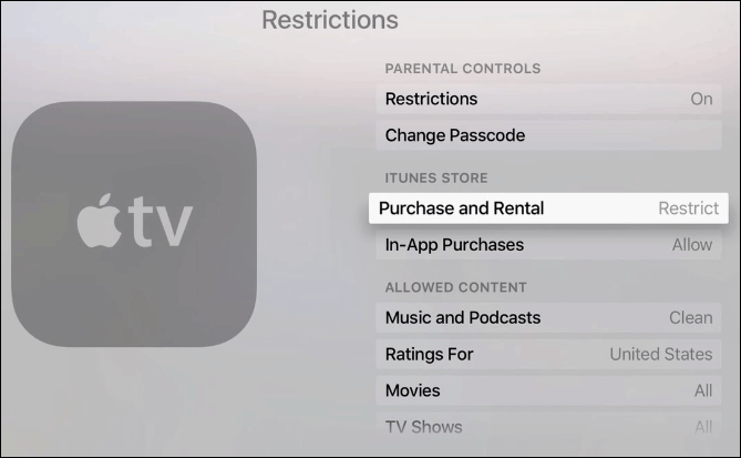Aankopen op de nieuwe Apple TV beveiligen met een wachtwoord