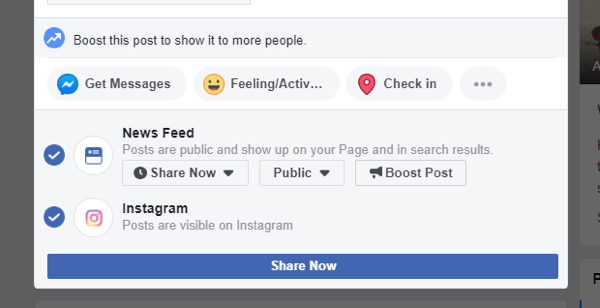 Hoe je vanaf Facebook op de desktop naar Instagram kunt cross-posten, stap 5, zorg ervoor dat de optie om op Instagram te posten is aangevinkt