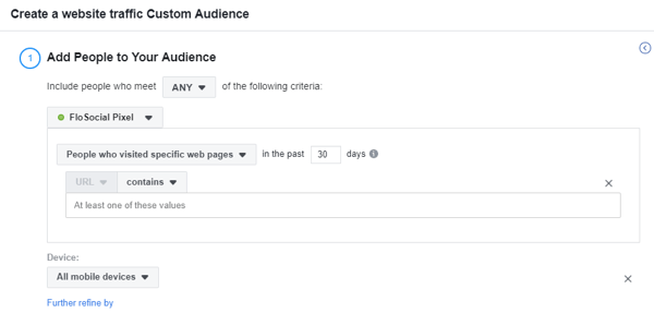 Gebruik de instellingen voor Facebook Event Setup Tool, stap 17, om een ​​aangepast Facebook-publiek voor websiteverkeer te creëren op basis van het apparaat