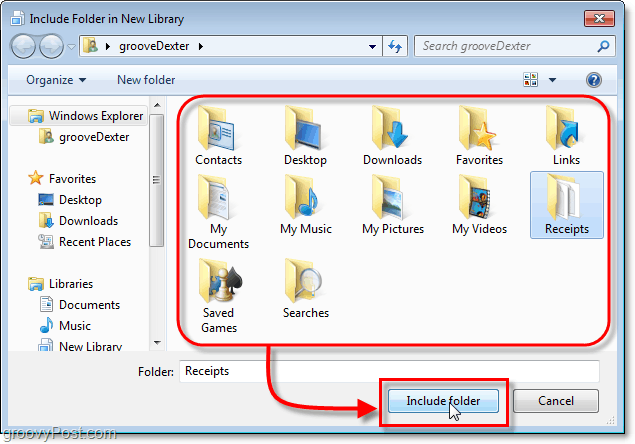 selecteer een map voor opname in Windows 7-bibliotheken