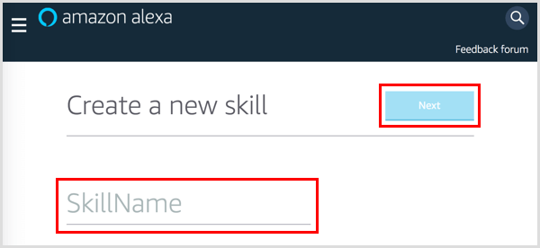 Typ een naam voor je Alexa-vaardigheid.