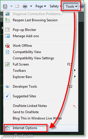 Internet Explorer 8 - selecteer tools> <noscript> <img style =