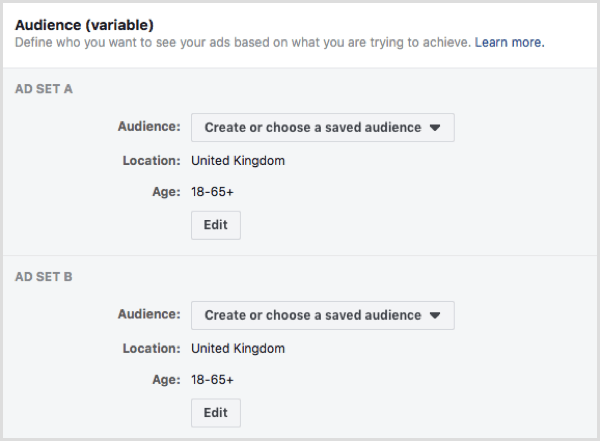 Facebook split-testfunctie