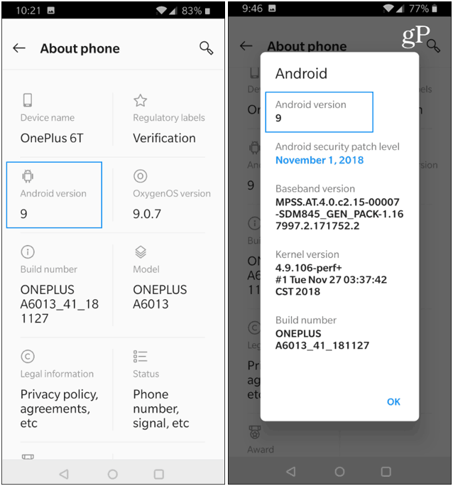 OnePlus Over telefoon Android-versie