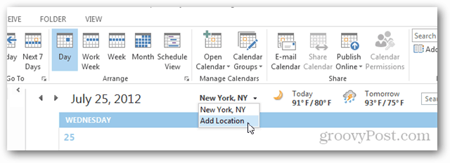 Outlook 2013 Kalender Weer Tour - Klik op Locatie toevoegen