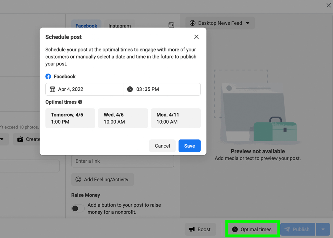 post op optimale tijden in Meta Business Suite plannen