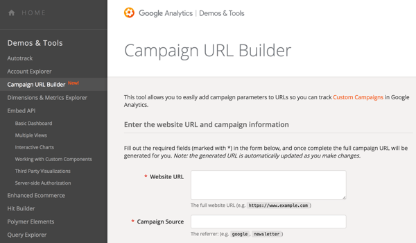 Gebruik Google URL Builder om parameters aan uw URL's toe te voegen, zodat u uw campagnes kunt volgen.