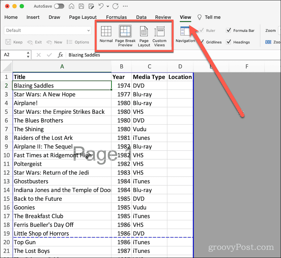 Bekijk lint in Excel