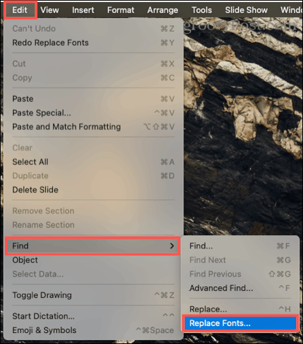 Lettertypen bewerken, zoeken en vervangen in PowerPoint op Mac