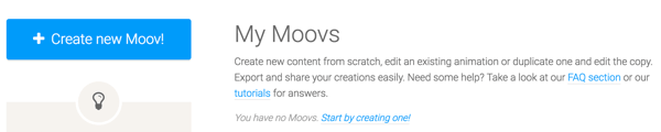 Klik op de knop Create New Moov om aan de slag te gaan met Moovly.