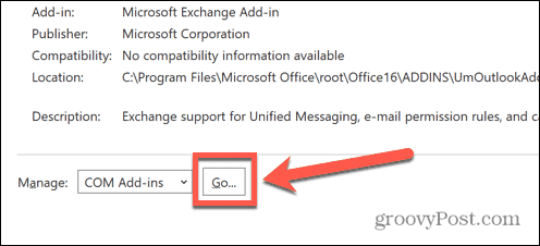 Outlook-invoegtoepassingen Go-knop