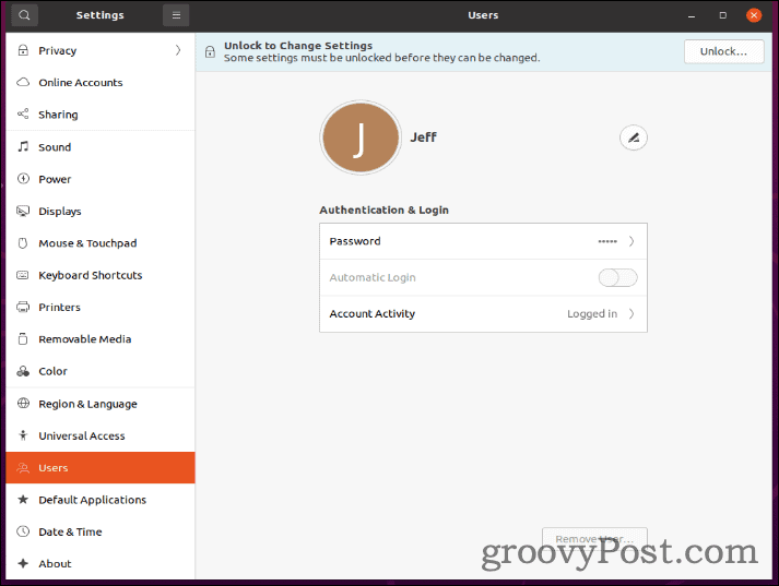 Ubuntu-gebruikers in Instellingen
