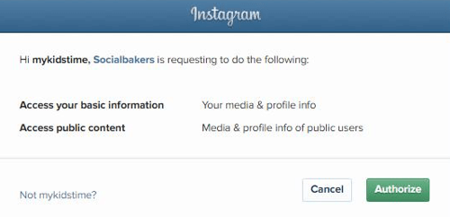 Geef Socialbakers toestemming om toegang te krijgen tot uw Instagram-accountgegevens.