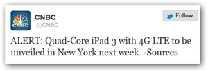 CNBC Twitter Aankondiging iPad 3