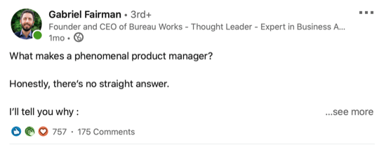 voorbeeld van een LinkedIn-post met een vraag
